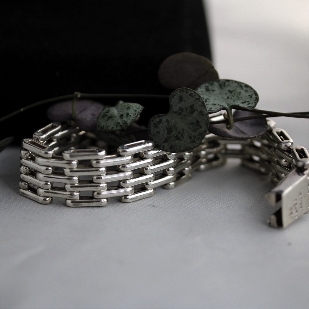 VTG HEAVY Taxco Sterling Silver TL-51 Mexico Multi Row Link Bracelet 56g 7.25in